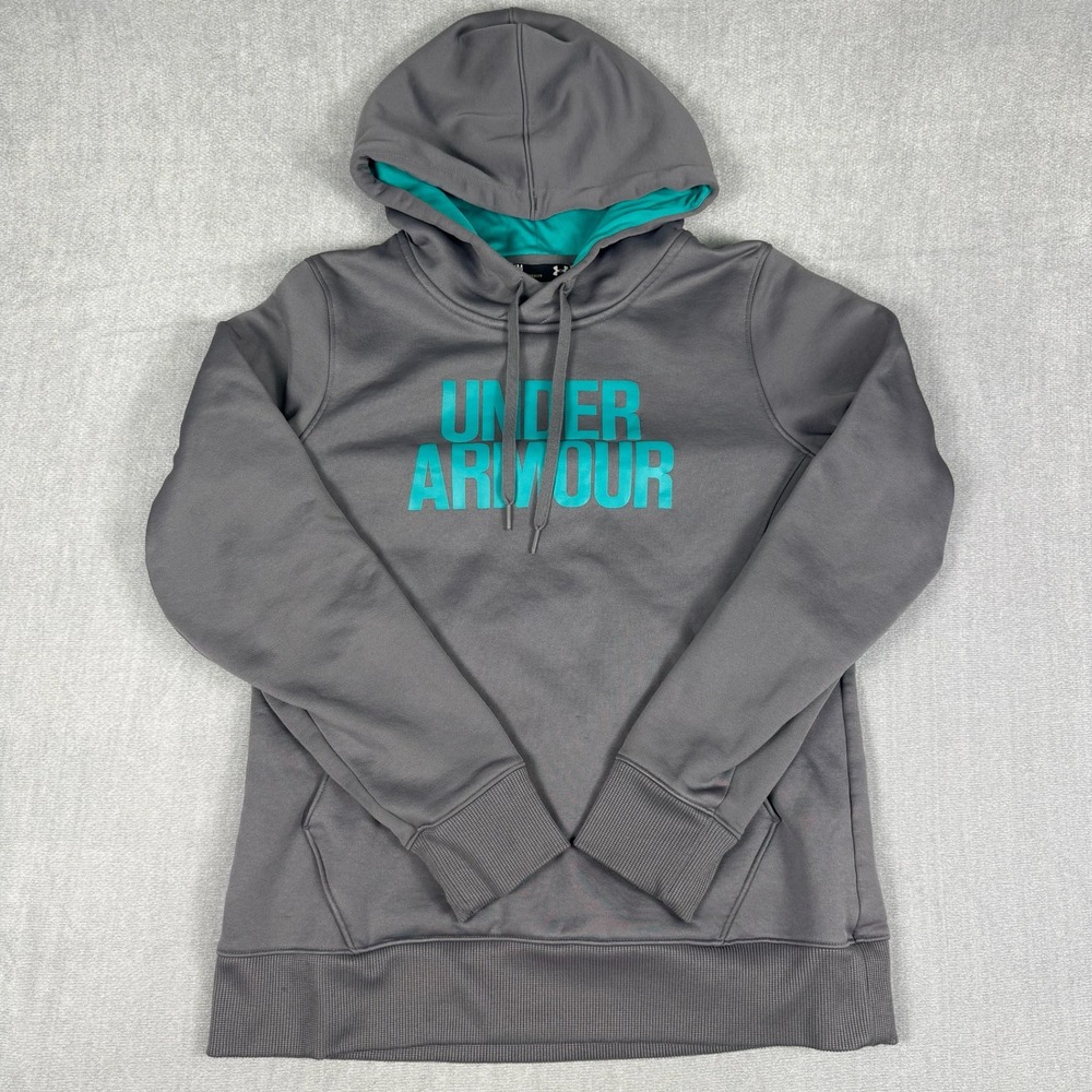 Under Armour Storm Loose Fit Fleece Pullover Hoodie Women Medium Gray Teal